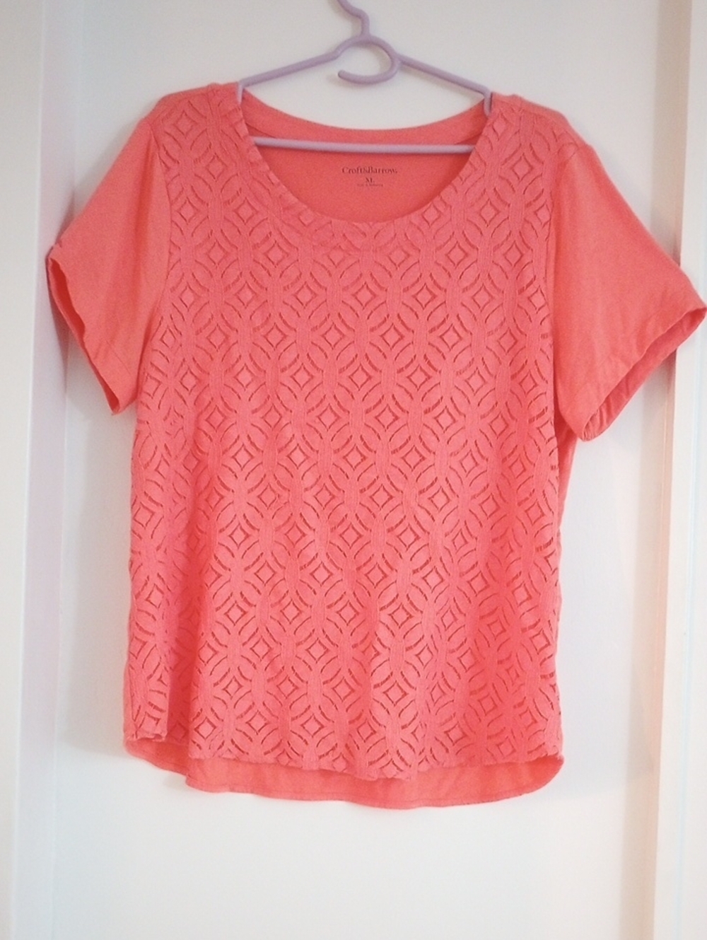 Croft & Barrow Coral Short-Sleeve Lace Overlay Top Size XL